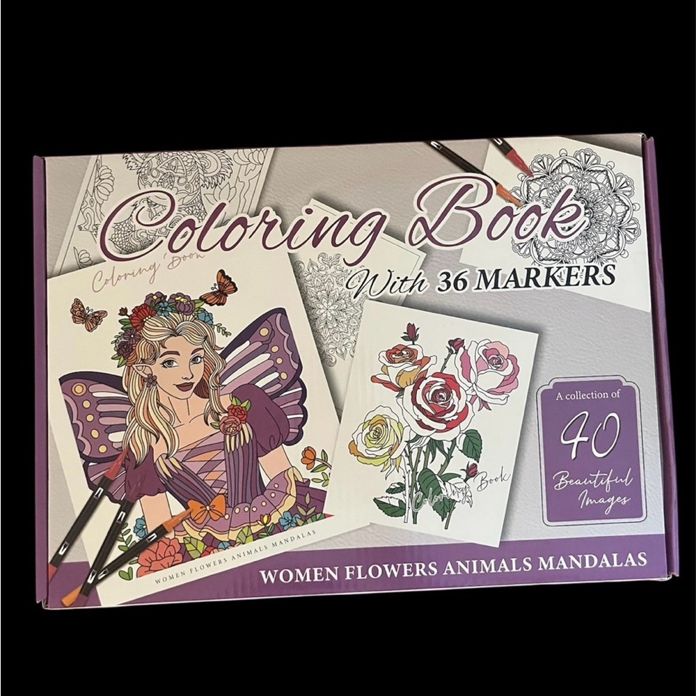 Adult Coloring Book with 36 Markers-A Collection of 40 Beautiful Images